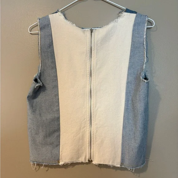 SEA new york distressed raw denim zip up sleeveless cami frayed hem - Picture 5 of 9